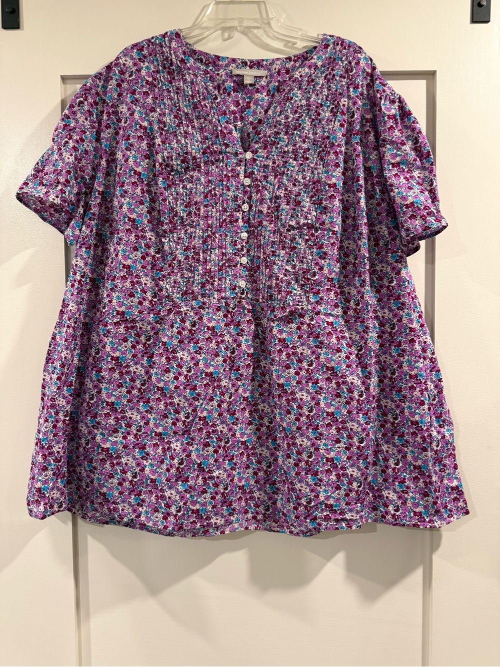 Women's Purple Floral Button Front Blouse